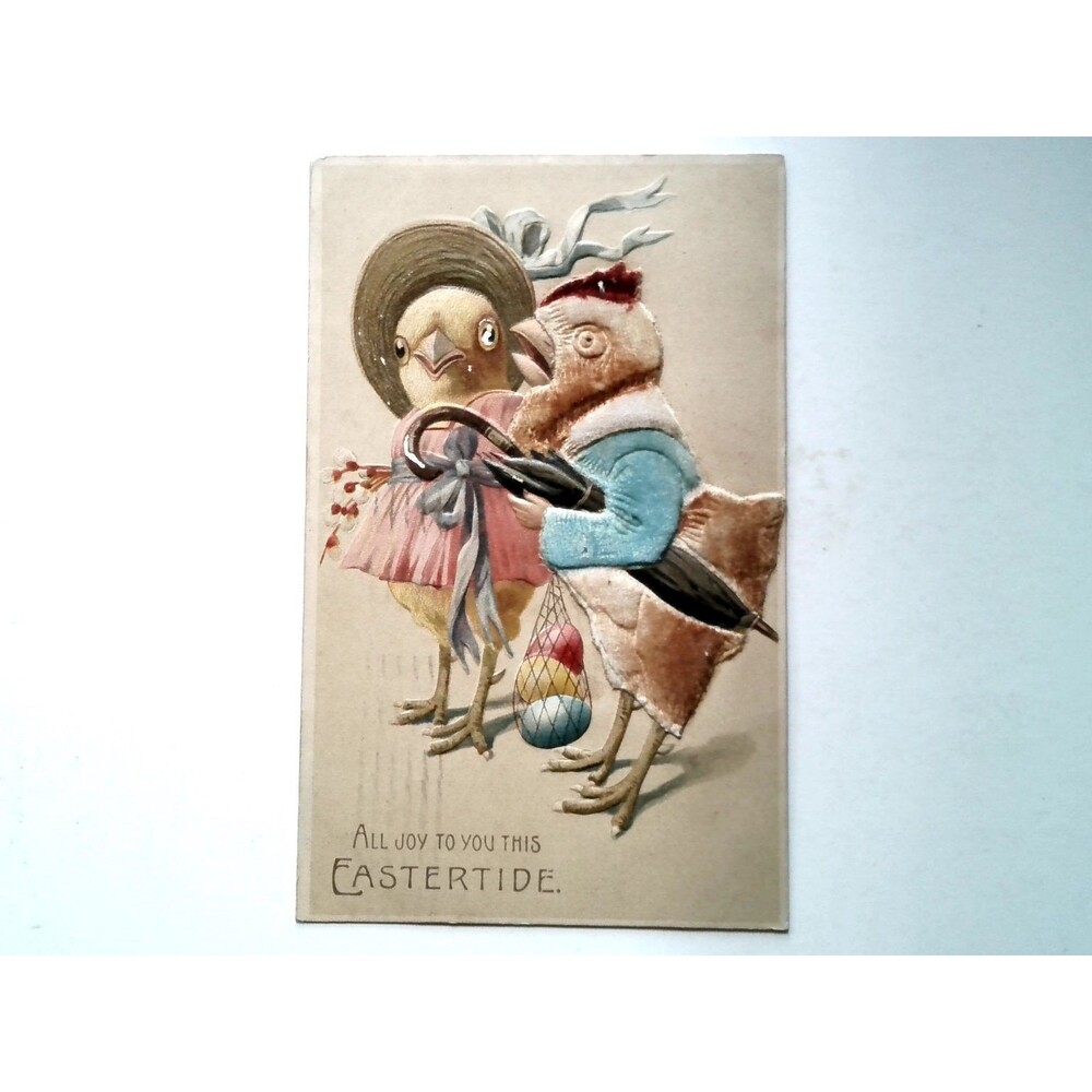 1909 Easter Anthropomorphic Chicks Umbrella Egg Embossed Postcard St. Louis MO